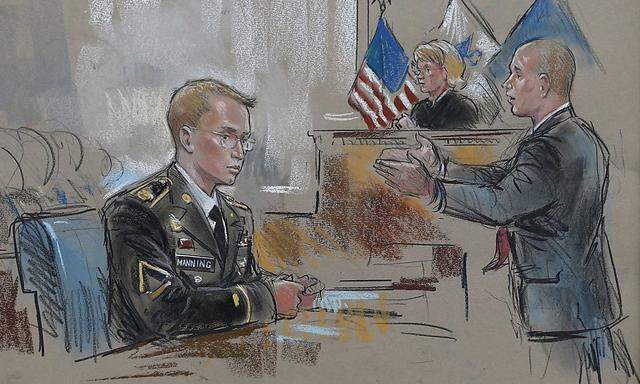 Gerichtszeichnung von Bradley Manning.