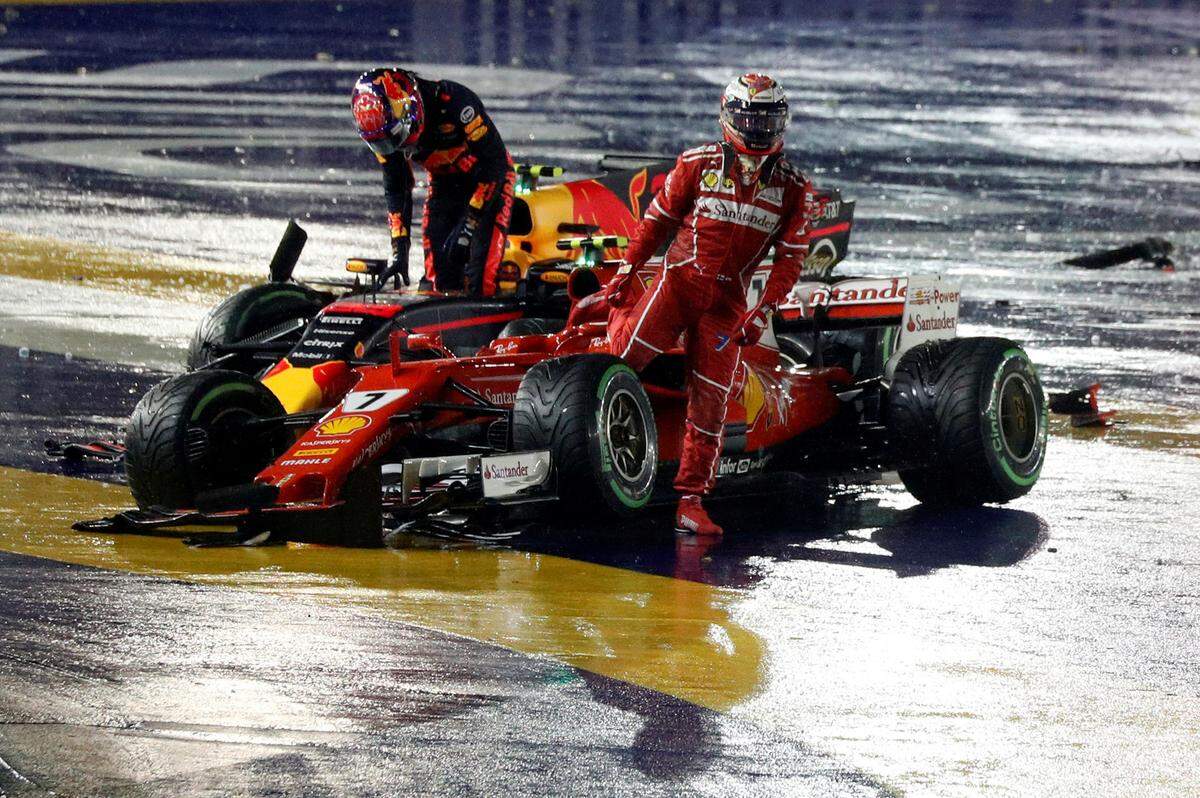 Max Verstappen und Kimi Räikkönen wurde die nasse Fahrbahn in Singapur zum Verhängnis.