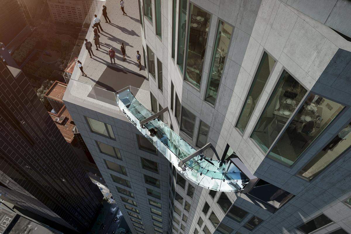 Die Idee ist durchaus eine besondere. Vom 70. in den 69. Stock des "US Bank Towers" in Los Angeles hat eröffnet. (Im Bild eine Animation des Projekts aus der Planungsphase)