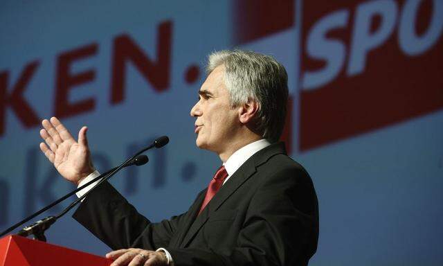 Faymann delivers his speech at the bi-annual party conference in Vienna