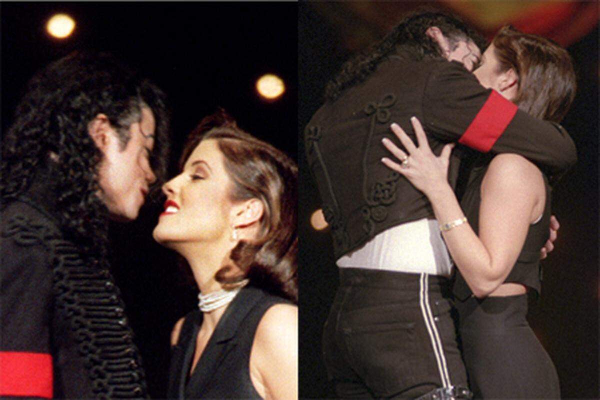 1994 trat der "King of Pop" Michael Jackson ein wenig unerwartet mit Elvis-Tochter Lisa Marie Presley vor den Traualtar. Um den Gerüchten, es handle sich nur um eine groß angelegte PR-Aktion, verstummen zu lassen, gab es einen Beweiskuss auf der Bühne der MTV-Awards 94'. Die Ehe hielt offiziell zwei Jahre.