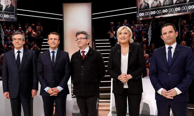 Fillon, Macron, Melencon, Le Pen und Hamon haben im TV die Möglichkeit, sich zu profilieren.