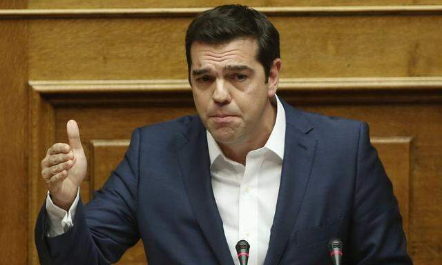 Oct 7 2015 Athens Greece Greek Prime Minister Alexis Tsipras delivers a speech during the deb