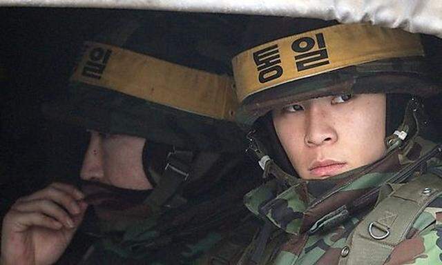 South Korean marines in a truck patrol on Yeonpyeong Island