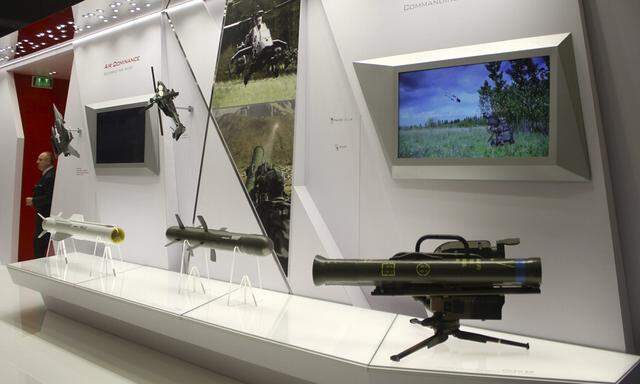 Weapons are seen during Doha International Maritime Defence Exhibition