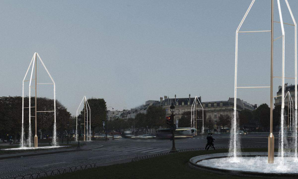 "Unser Ziel war es, sich in die Stadtlandschaft einzufügen, den Blick zwischen dem Place de la Concorde und dem Place de l'Etoile so fein wie möglich zu betonen und den Übergang von der Stille der Gärten zum Trubel der Avenue subtil zu markieren", schickt das Designduo mit, das vor allem als Möbel- und Produkt-Designer weltweites Renommee genießt.