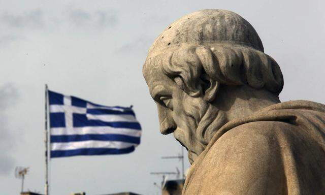 A statue of Greek philosopher Plato is seen in central Athens