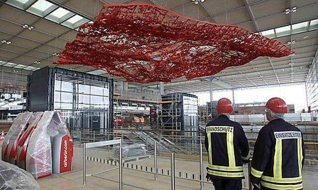 German fire brigade inspects main terminal of future Berlin Brandenburg international airport Willy B