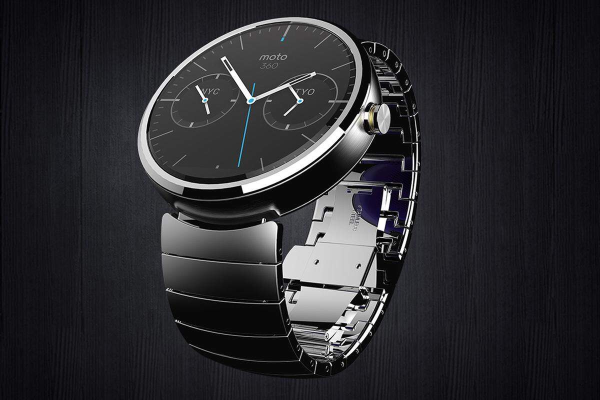 Motorola wird die "Moto 360" mit verschiedenen Armbändern anbieten. Hier etwa in Metall, ...