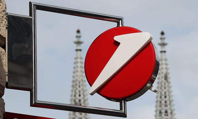 The logo of UniCredit is pictured at a Bank Austria branch office opposite of Votivkirche church in Vienna