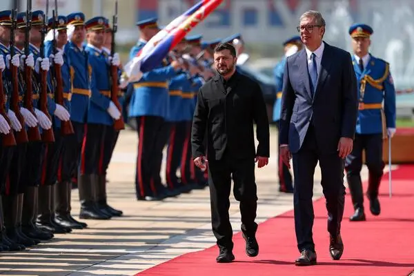 Aleksandar Vučić und Wolodymyr Selenskyj in Belgrad am 8. August. 