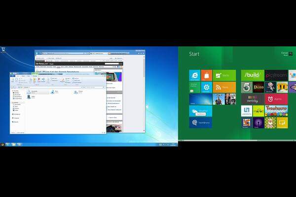 Im Gegensatz zu den Desktop-Anwendungen laufen "Metro"-Apps in ihrer eigenen "Sandbox" ab. Dadurch soll sichergestellt werden, dass nichts oder niemand unbefugten Zugriff auf das System erhält. Nutzt man zwei Bildschirme, wird auf einem der Startbildschirm angezeigt, auf dem anderen der Desktop.