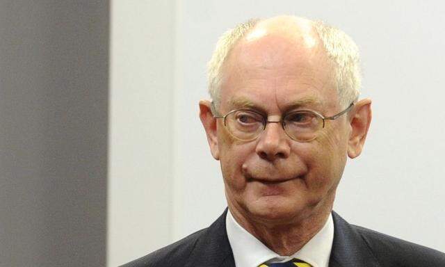  EC President Van Rompuy stands as he waits for Ukraine's President Poroshenko at the EU council in Brussels