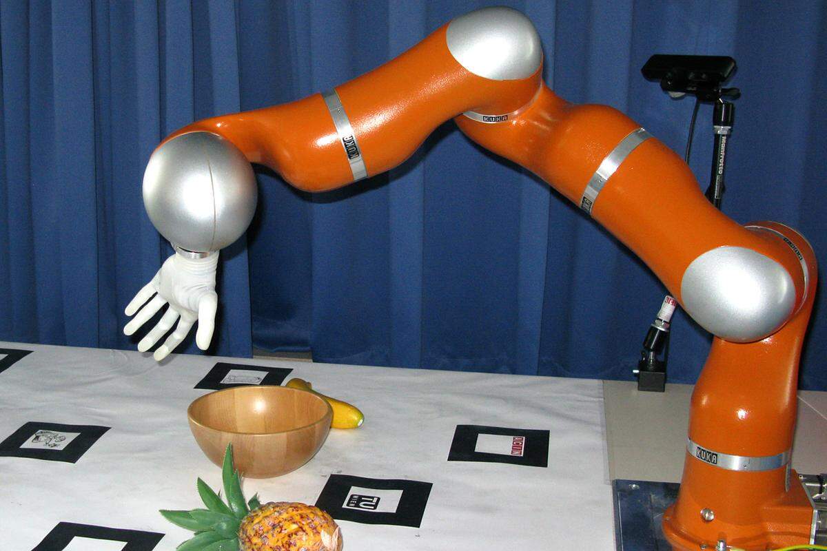 Ist die Form zum Beispiel einer Ananas ähnlich, entnimmt der Roboter der Datenbank, dass es sich um Obst handelt und kann daraus schließen, dass er den Gegenstand in den Obstkorb legen soll.