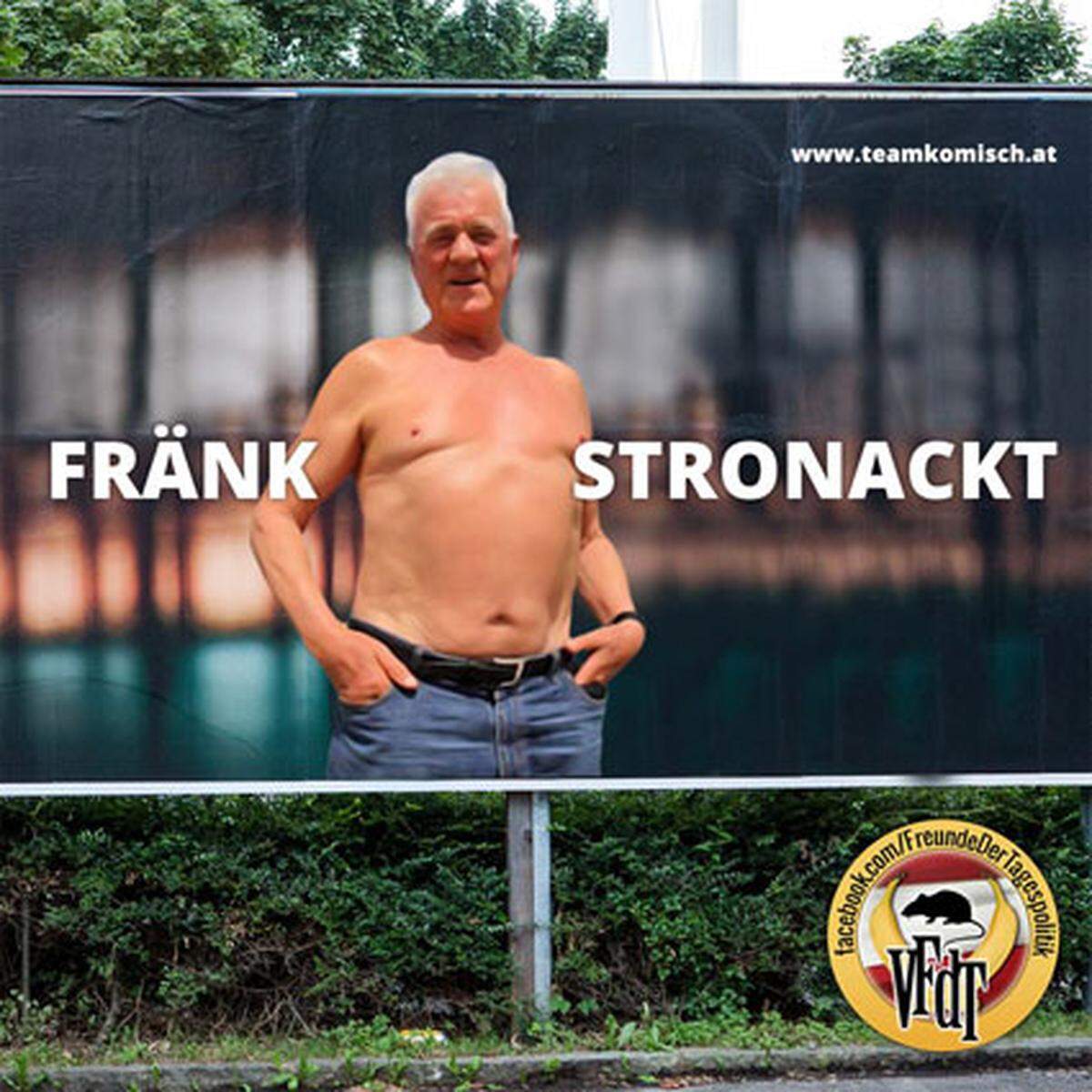 Frank Stronach ist mit seinen Bildern mit nacktem Oberkörper natürlich zum Zielobjekt vieler Internet-"Memes" geworden. Die Zuschreibung "Stronackt" ist sogar von manchen Partei-Pressediensten übernommen worden.
