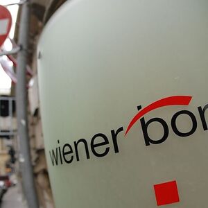 The Vienna Stock Exchange (Wiener Boerse) logo is displayed next to the company´s street entrance in Vienna