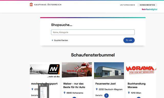 Screenshot "Kaufhaus Österreich"