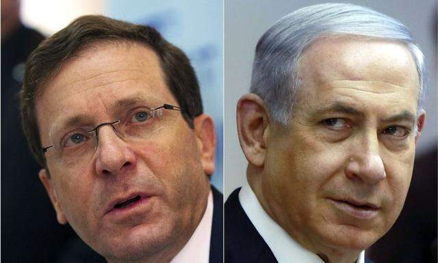 Combination picture of Isaac Herzog, co-leader of the centre-left Zionist Union party, and Israeli Prime Minister Benjamin Netanyahu