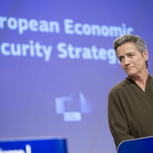 Margrethe Vestager am Dienstag bei ihrem wohl letzten öffentlichen Auftritt als Vizepräsidentin der Kommission.