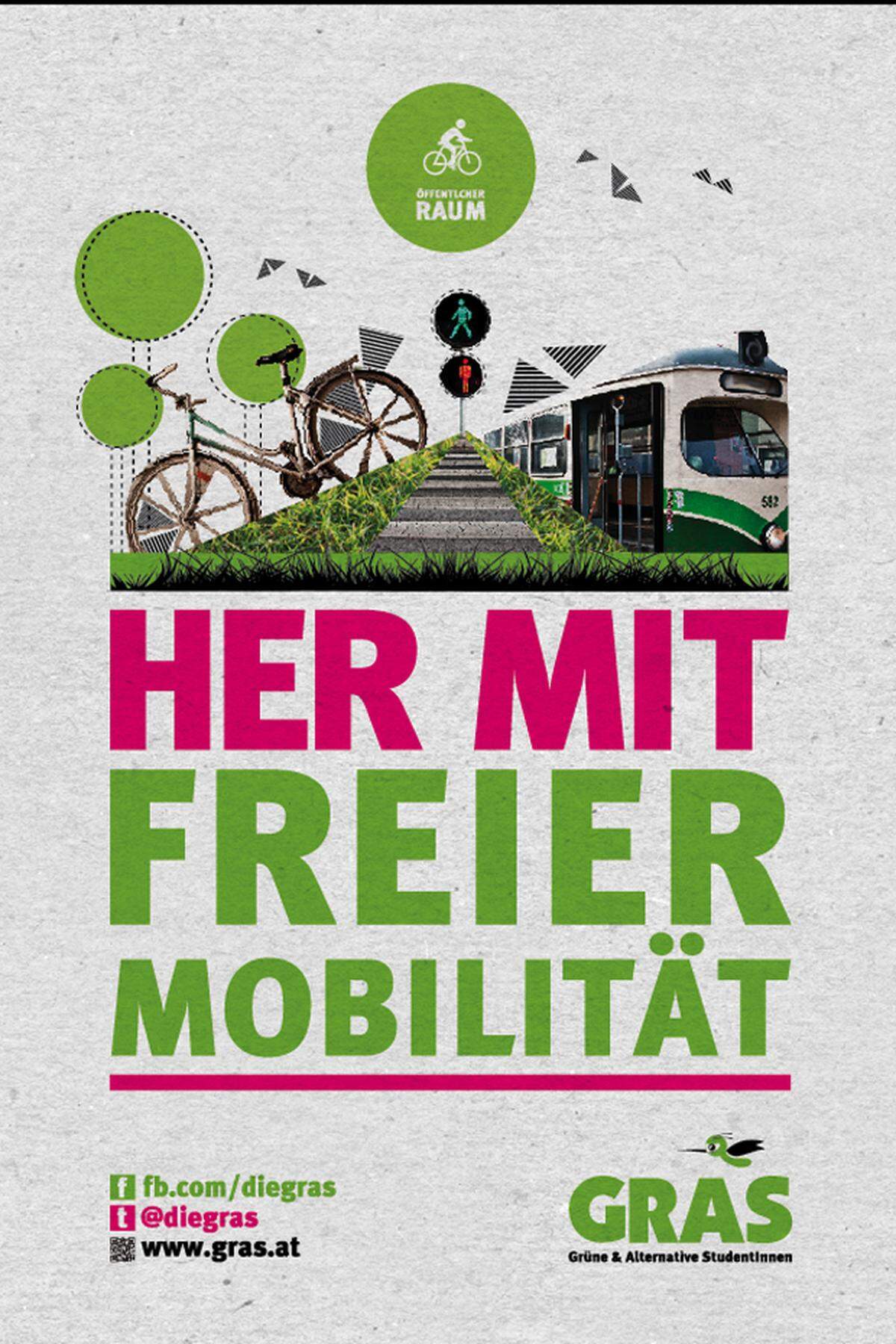 Gesetzt wird auf Themen wie Mobilität. Die Forderung der Gras: Mehr Abstellplätze für Fahrräder und Gratistickets für alle öffentlichen Verkehrsmittel.