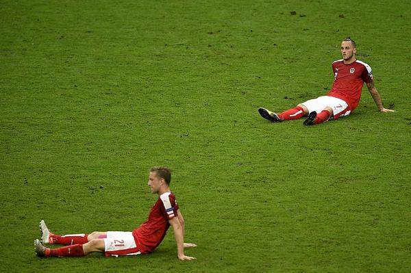 Wenn Bilder mehr als Worte sagen: Rot-weiß-rote Enttäuschung nach der 1:2-Niederlage gegen Island.