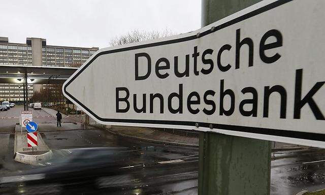 A sign is seen outside the headquarters Germany's federal bank Deutsche Bundesbank in Frankfurt