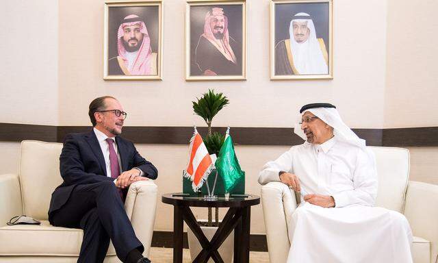 Außenminister Alexander Schallenberg (li) und der saudische Investitionsminister Khalid bin Abdulaziz Al-Falih