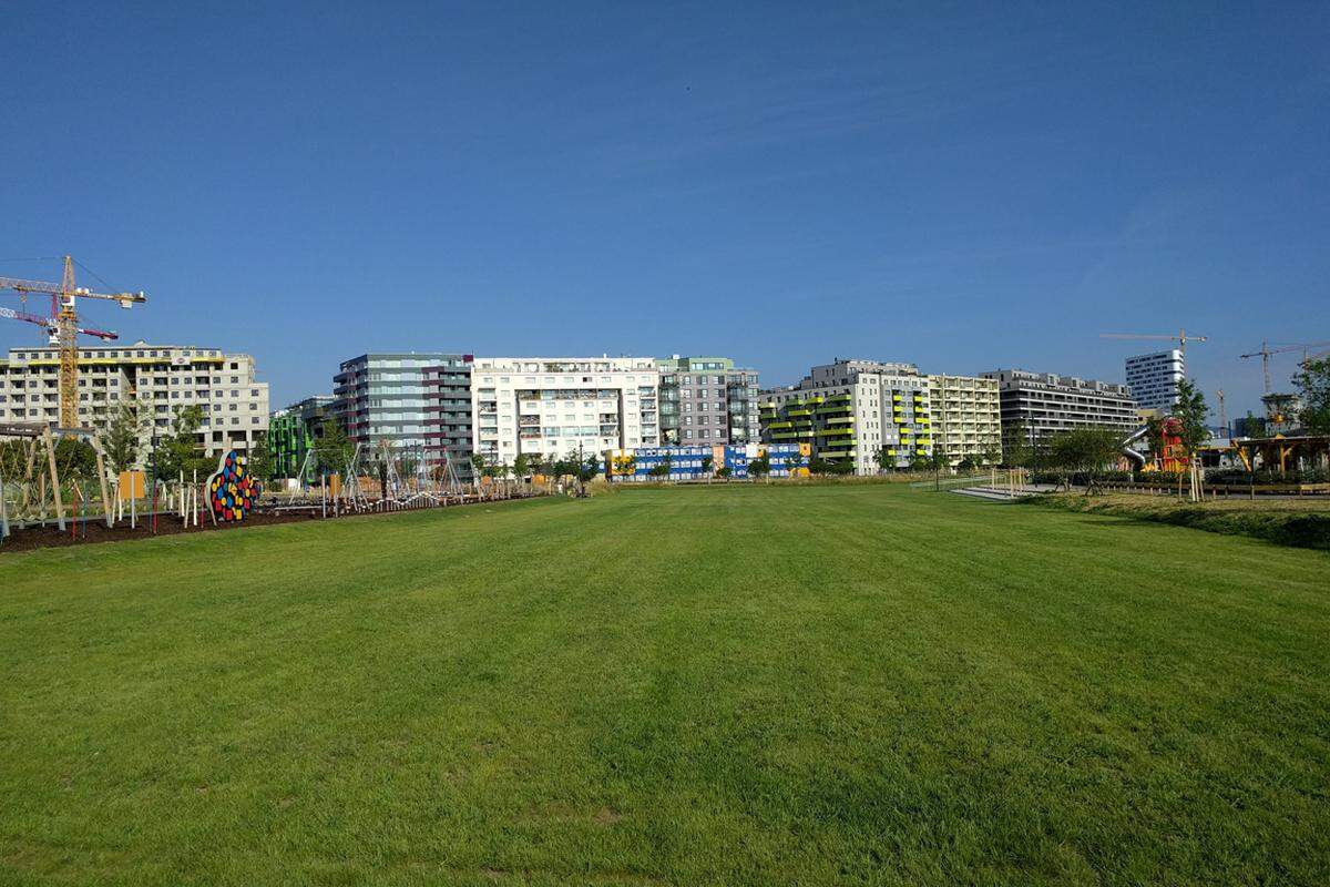 Das ist sie also, die neue grüne Lunge von Favoriten, der Helmut-Zilk-Park, auf den die Bewohner des Sonnwendviertels schon lange durch Bauzäune hindurch spähten.