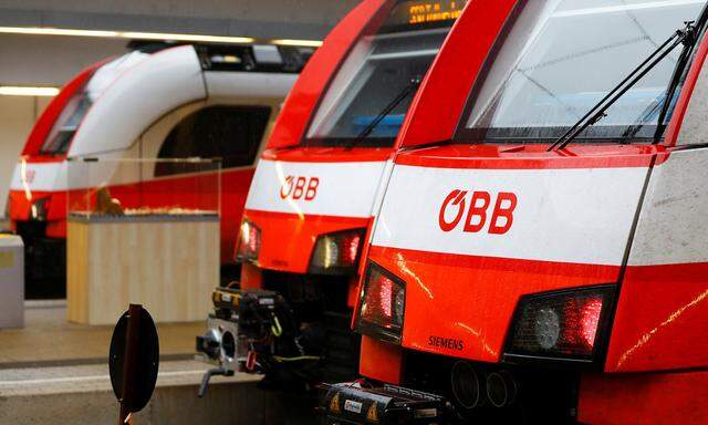 City-Jet-Garnituren der ÖBB in einem Wiener Bahnhof.