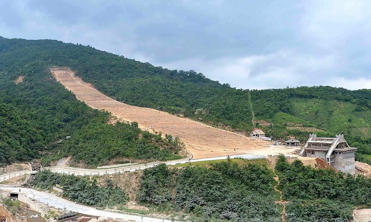 View of the construction site of a ski resort being built on Masik Pass during a visit by North Korea's leader Kim