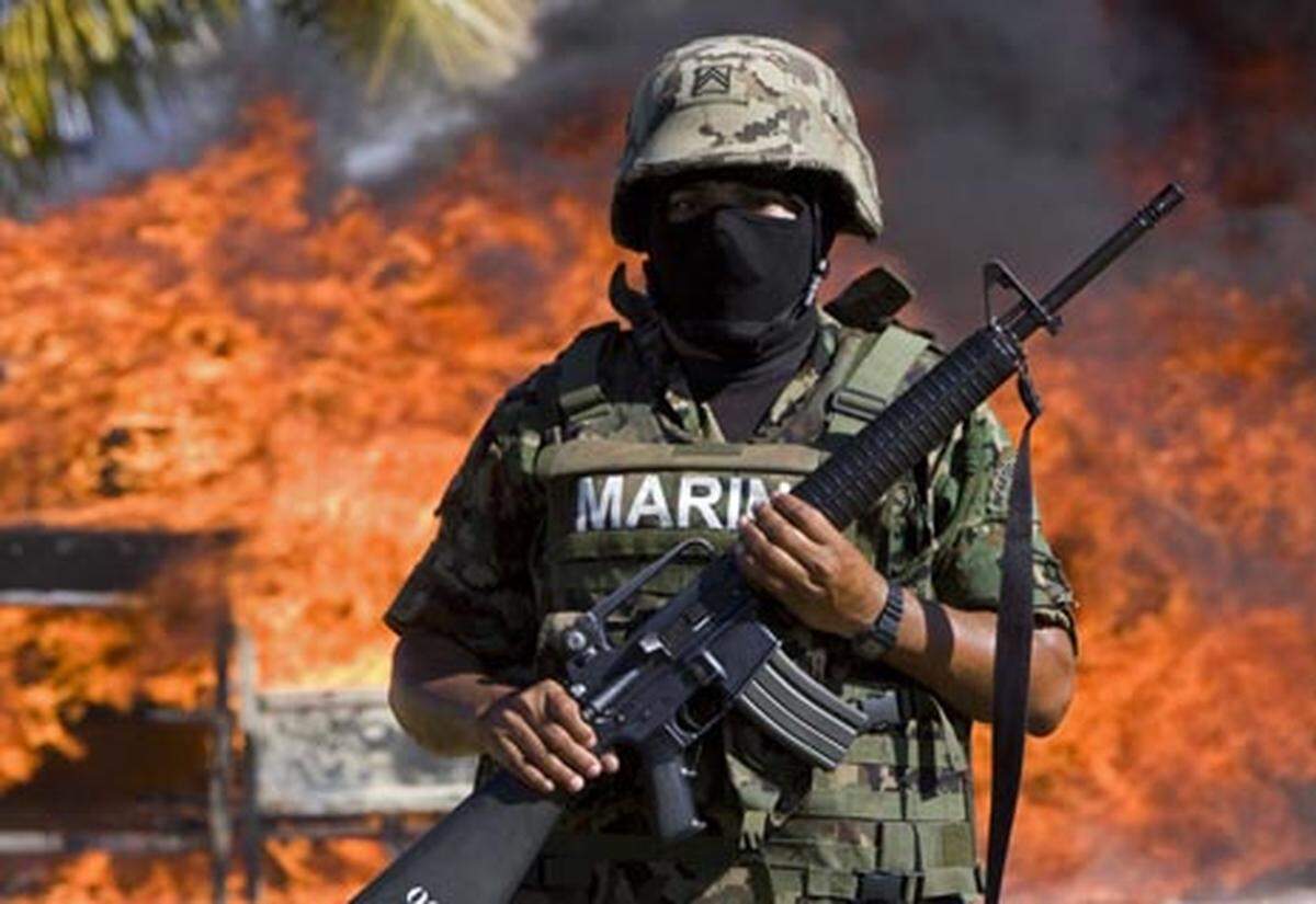 Regierungsvertreter verweisen seitdem auf Erfolge: Mehr als eine Milliarde US-Dollar seien beschlagnahmt worden, hunderte Tonnen Kokain, Marihuana, Crack und andere Drogen vernichtet worden.  Im Bild: Soldaten verbrennen sieben Tonnen Marihuana in Guaymas, Bundesstaat Sonora.