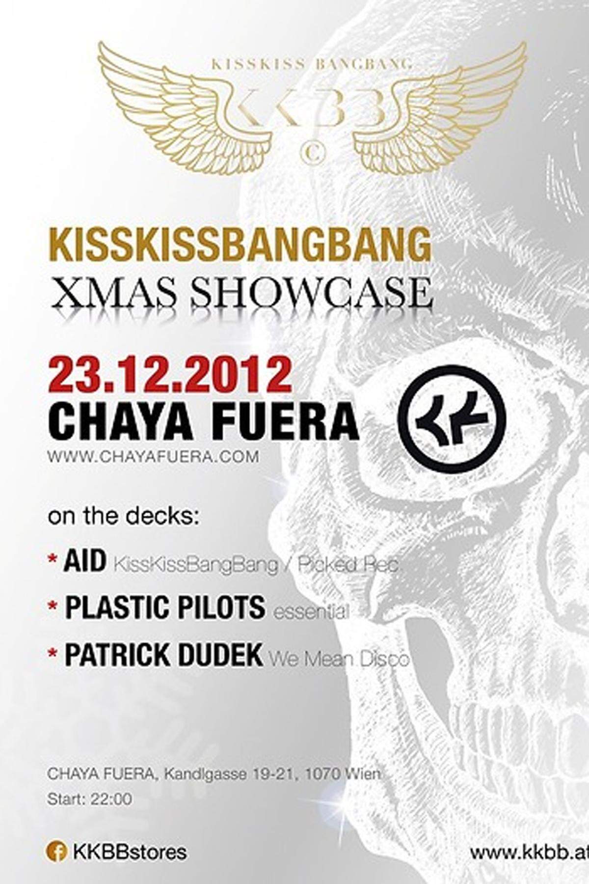 Kurz vor der stillen Nacht wird es auch hier noch einmal laut. Im Club Chaya Fuera läuten Aid, Plastic Pilots und Patrick Dudek mit Kisskissbangbang das Christkind ein.  23.12. - Kisskissbangbang