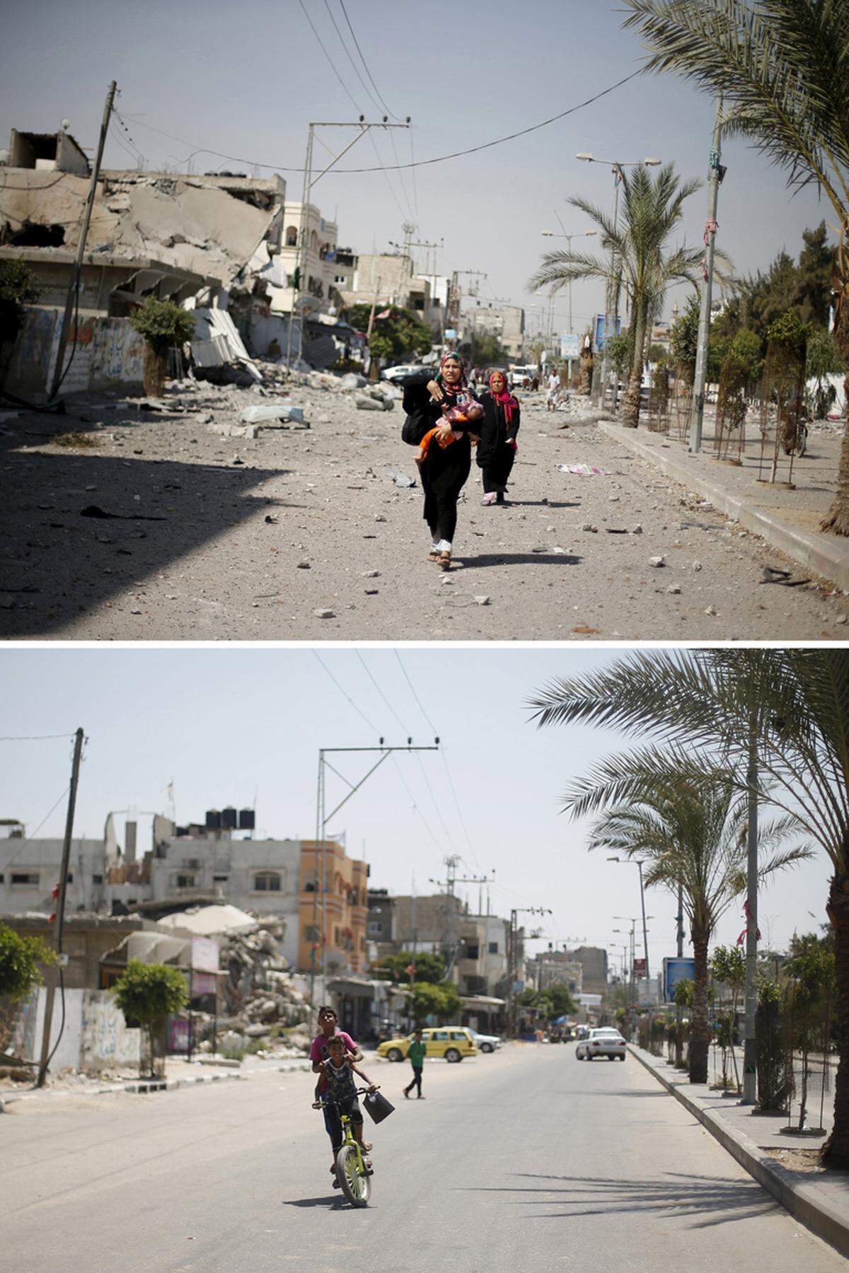 Ein nach israelischen Luftangriffen zerstörtes Haus in Beit Hanoun im Gazastreifen. Ein Jahr später gab es nur geringfügige Verbesserungsarbeiten.