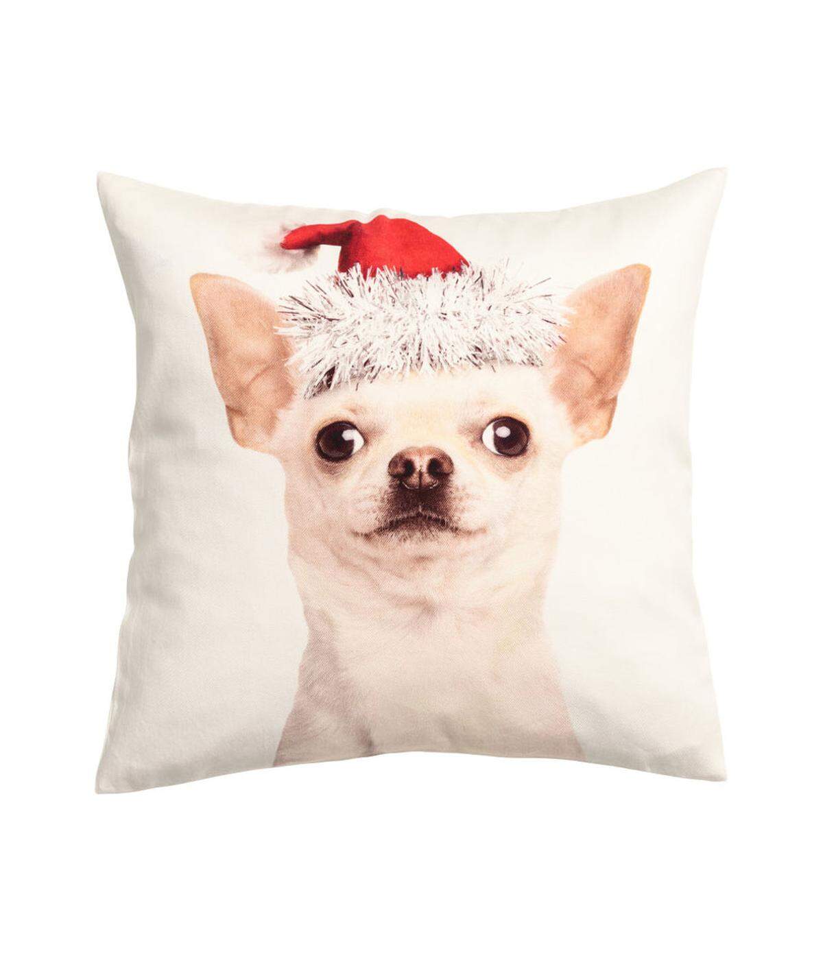 Mit diesen Geschenken kommt Weihnachtsstimmung auf: Zierkissen mit weihnachtlichem Hundemotiv, 7,99 Euro.