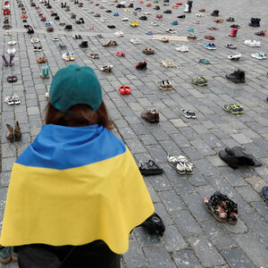 Gedenken der gefallenen ukrainischen Zivilisten in Prag am ersten Jahrestag des Kriegsbeginns. (Archivbild)