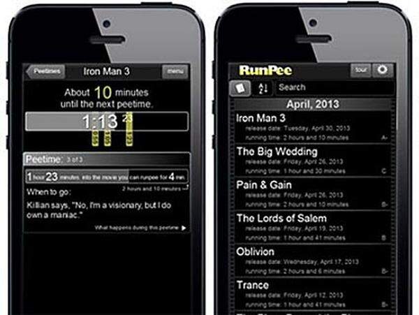 Wem während eines Kinofilms die Blase drückt, dem ist vielleicht mit dieser App geholfen: "RunPee" verrät, wann eine langweilige Szene kommt und man rasch auf die Toilette laufen könnte. Vielleicht ist die App abera uch einfach praktisch, um langweilige Kinofilme im vorhinein zu identifizieren.