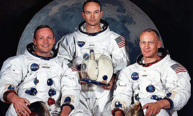 Neil Armstrong (li.) flog gemeinsam mit Michael Collins (Mitte) und Edwin 