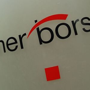 The Vienna Stock Exchange (Wiener Boerse) logo is displayed next to the company's street entrance in Vienna