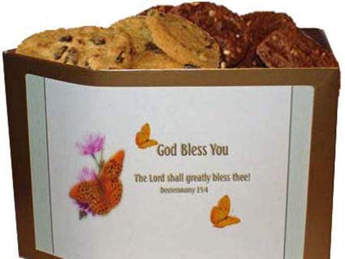 "Überraschen Sie Ihre Gäste mit den angesagtesten religiösen Süßigkeiten." Gourmet-Cookies versprechen nicht nur göttlichen Segen, sondern auch ausgewählte Zutaten und null Transfettsäuren.