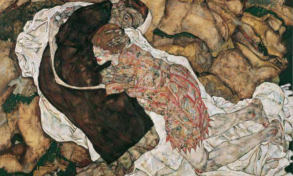 „Mann und Mädchen“ nannte Egon Schiele sein 1915 entstandenes Gemälde zuerst, dann änderte er den Titel auf „Tod und Mädchen“.