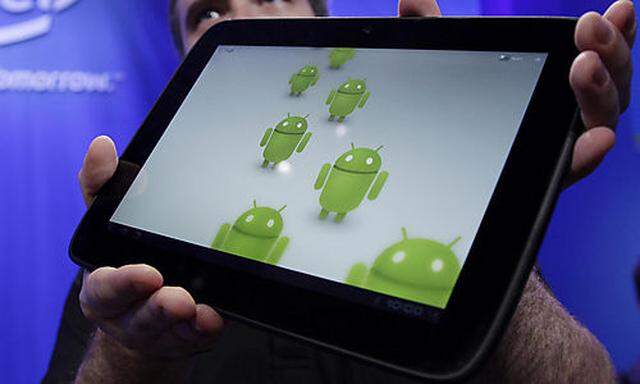 This Sept. 13, 2011 photo, shows a Google Android tablet running on a Medfield Intel chip, during the