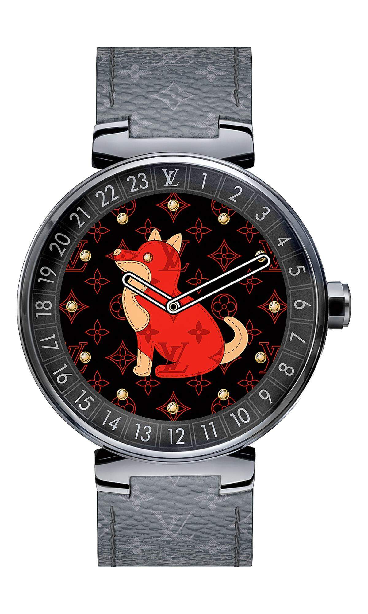 Louis Vuitton, „Tambour Horizon“: Zur Feier des chinesischen Neujahrs bringt Louis Vuitton eine neue Variante seiner Smartwatch „Tambour Horizon“ auf den Markt. Alle zwölf chinesischen Tierkreiszeichen sind auf dem digitalen Zifferblatt abrufbar.  