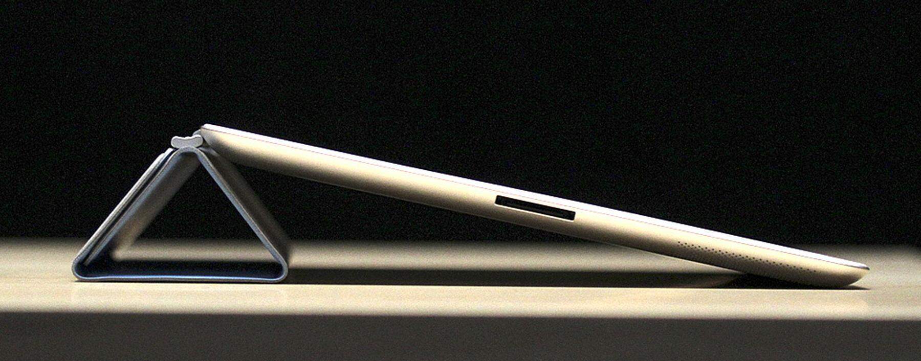 The profile of the Apple iPad 2 is shown during its launch event in San Francisco