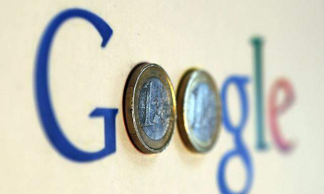 An illustration picture showing a Google logo with two one Euro coins, taken in Munich