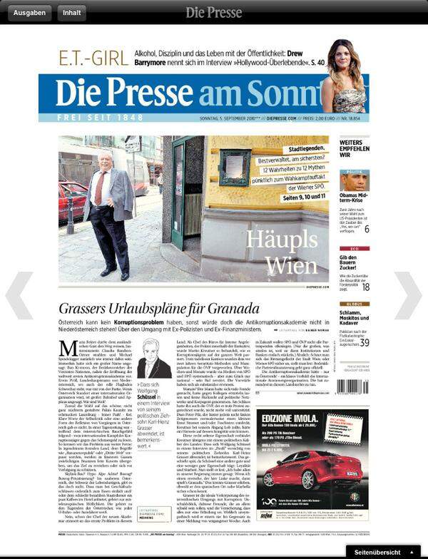 Das ePaper bietet "Die Presse" in gewohntem Zeitungslayout: Schon am Vorabend können Sie in der aktuellen Ausgabe blättern als hätten Sie die gedruckte Ausgabe vor sich.