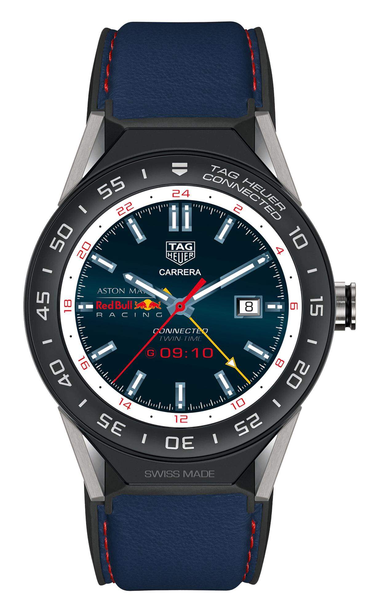 TAG Heuer bietet seine Smartwatch  Modular Connected 45 auch als flotte „Aston Martin Red Bull Racing Formel-1-Team Special Edition" an. Das Schlaue an diesem Zeitmesser – neben all den von dieser Typ Uhr zu erwartenden Features: Man kann ihn bei Bedarf in eine echte Uhr umwandeln.