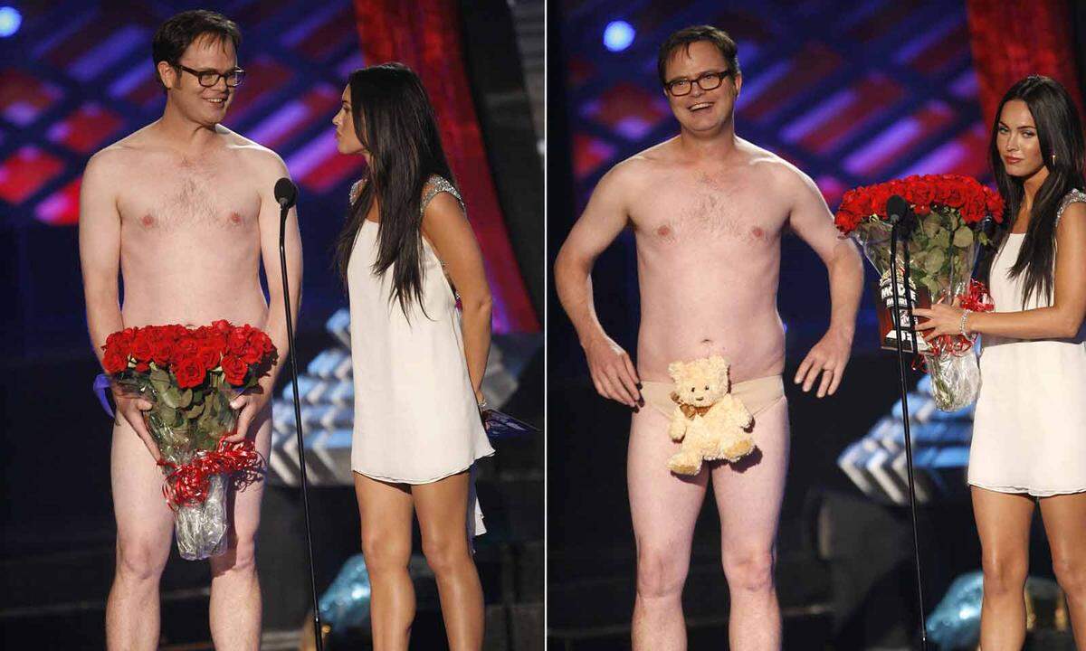 Apropos unvergessene Erotik. Zwei Episoden sollte man extra erwähnen. Ausnahmsweise waren bei der Verleihung 2012 nicht alle Augen auf Megan Fox gerichtet. Rainn Wilson und sein Bär standen im Mittelpunkt.