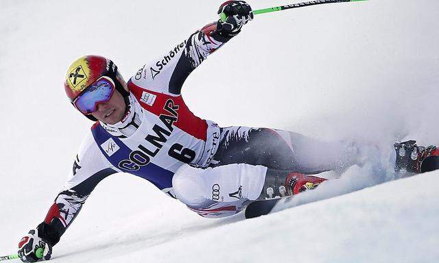 Austria's Hirscher skis during the first run of the Men's World Cup Giant Slalom skiing race in Val d'Isere