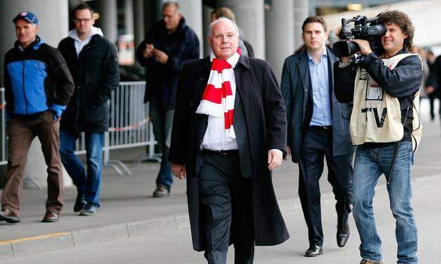 Bayern Munich President Uli Hoeness arrives for a charity event before the German first division Bundesliga soccer match against FC Augsburg in Munich