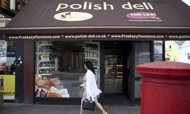 A Polish delicatessen is seen in Hammersmith, west London